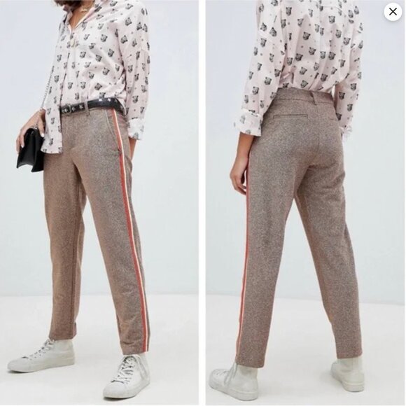 NWT Scotch & Soda Maison Black Red Wine Side Stripe Metallic Glitter Pant Size S - Picture 8 of 14